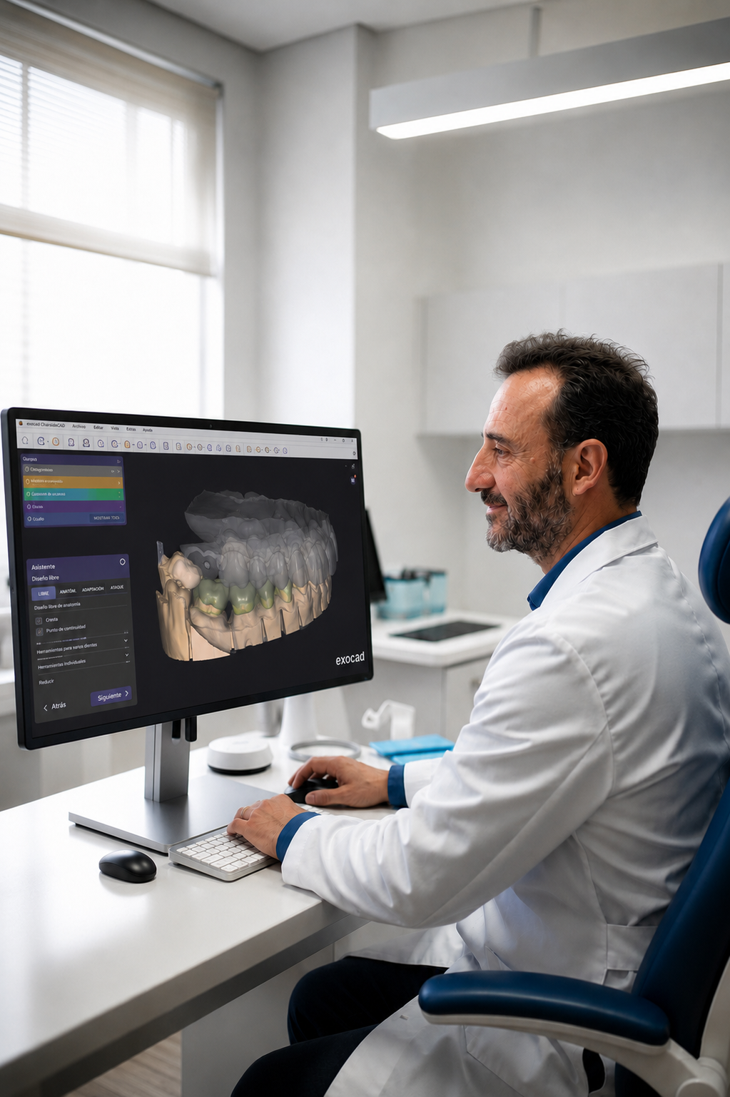 Ignacio Costi diseñando una prótesis dental con software CAD/CAM Exocad